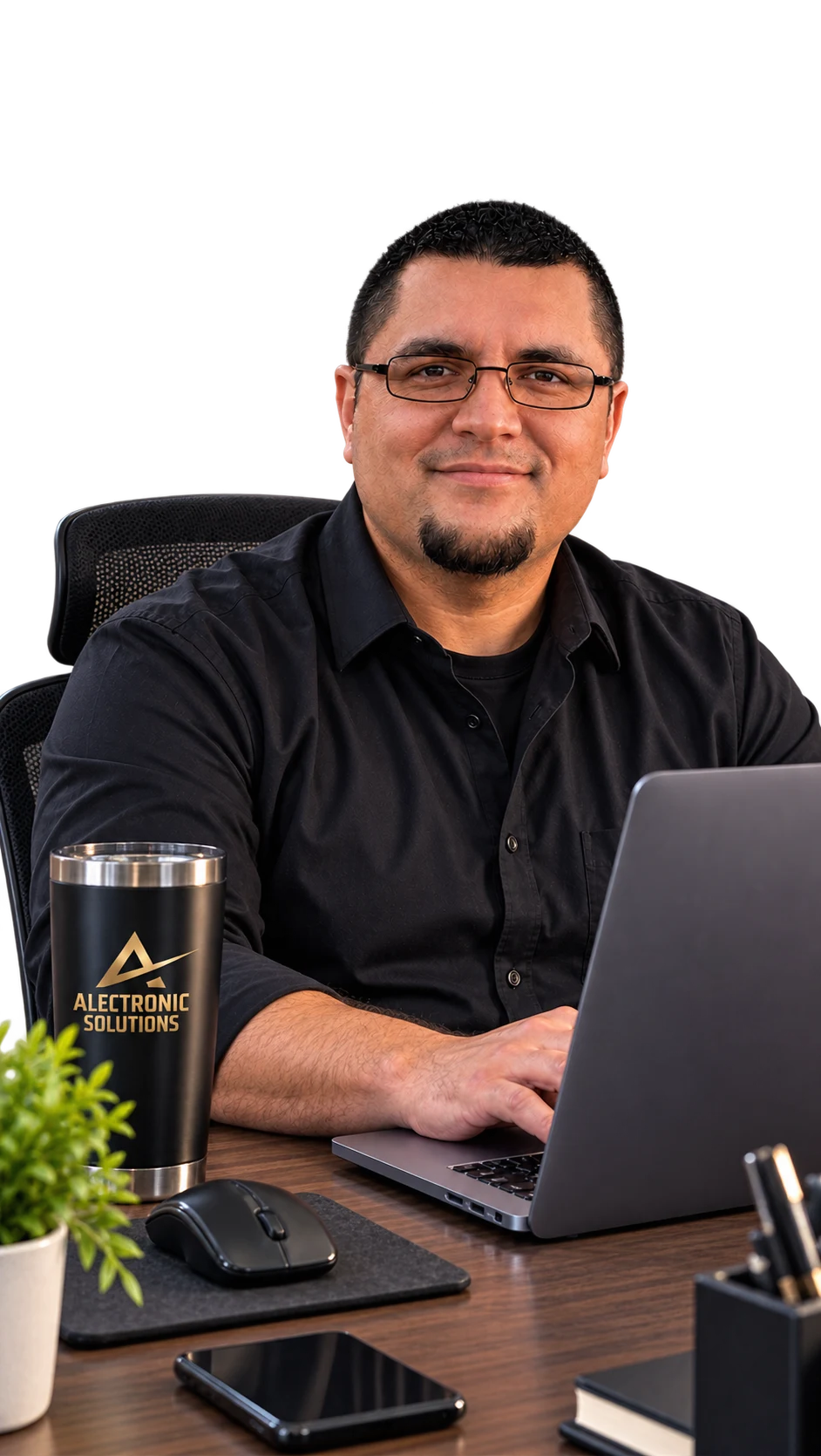 The founder at his desk in the Alectronic Solutions studio