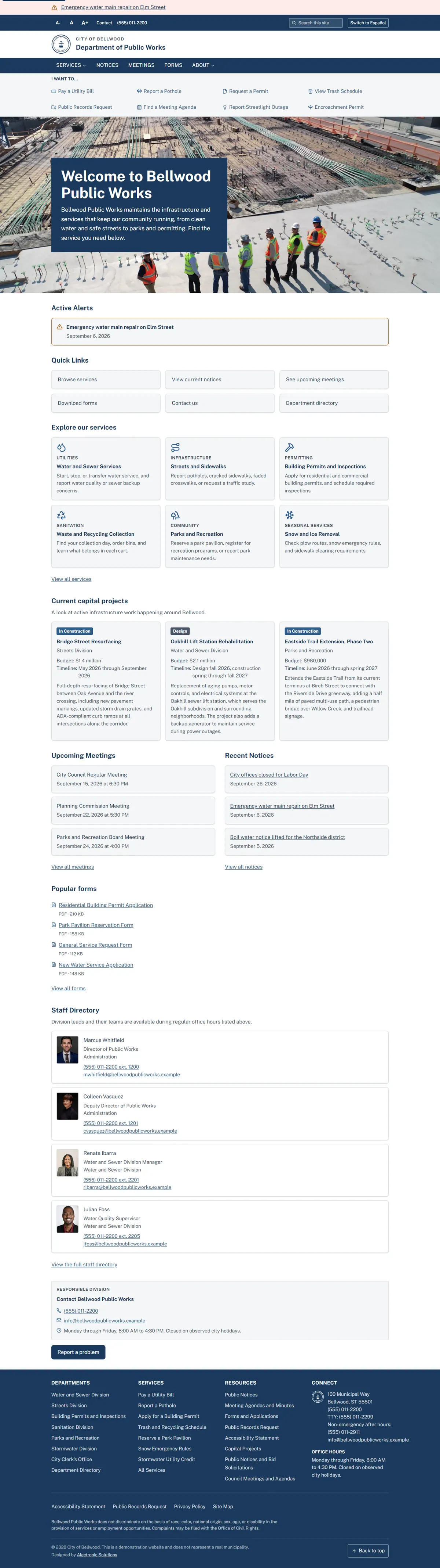 Bellwood Public Works desktop website preview